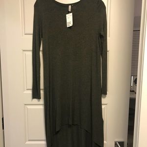 Olive long sleeve hi-lo dress